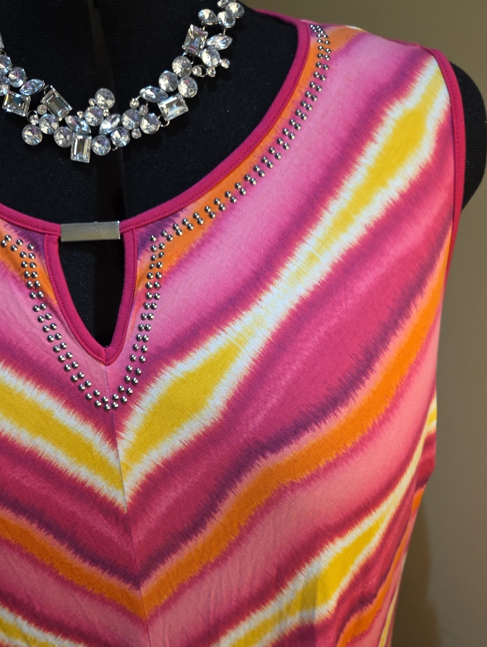Nwt 4X Catherines Pink Chevron Sleeveless Maxi Dress with Keyhole No Pockets - Picture 9 of 16